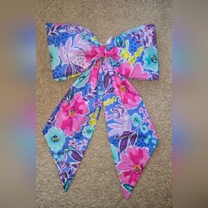 Floral Bow with Pink and Blue Accents